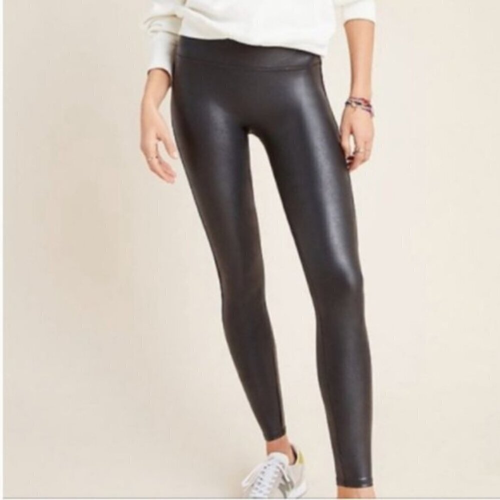 Spanx Faux Leather Black Metallic Legging Large PETITE